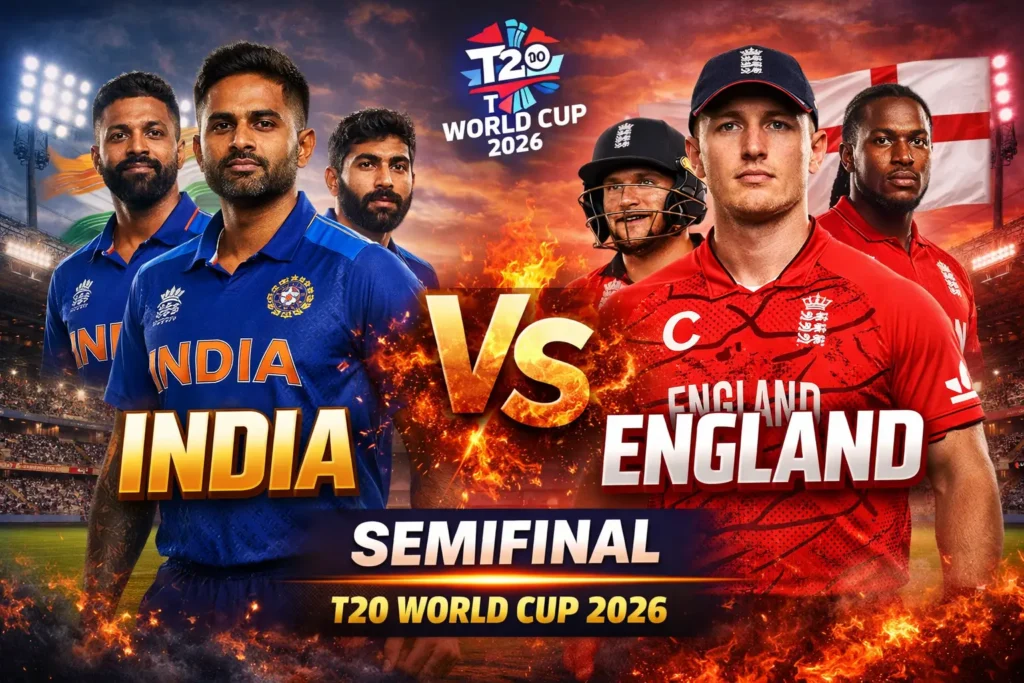 India vs England Semifinal T20 World Cup 2026 at Wankhede Stadium featuring Suryakumar Yadav and Harry Brook